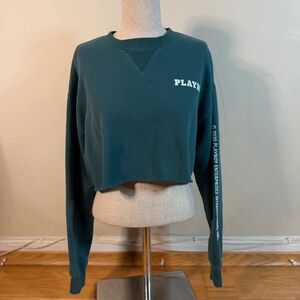 Playboy by PacSun Cropped Sweatshirt Teal XS Bunny Raw Hem Athleisure Street Y2K